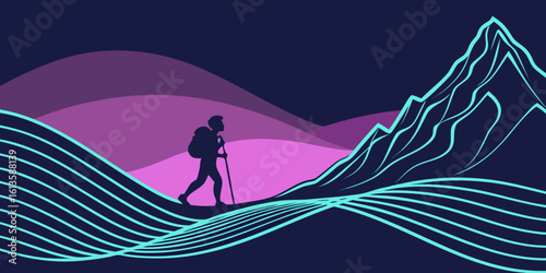 Silhouette of a person in the mountains, vector illustration design