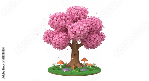 Pink cherry blossom tree illustration