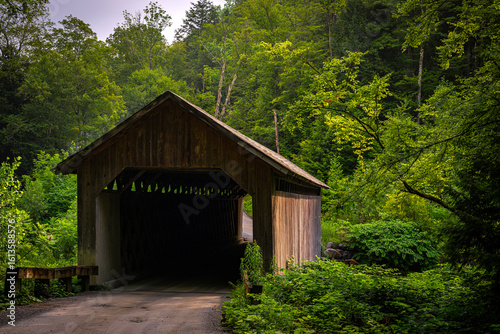Foto Brown Covered Bridge, built in 1880, spans the Cold River in Shrewsbury, Vermont