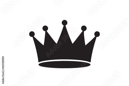 Black silhouette of a royal crown with five points isolated on white background