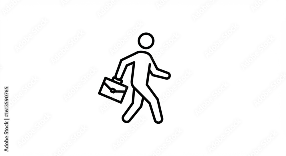 Line drawing of a person walking with a briefcase in hand on a white background in a simple design Line drawing of a person walking with a briefcase in hand on a white background in a simple design
