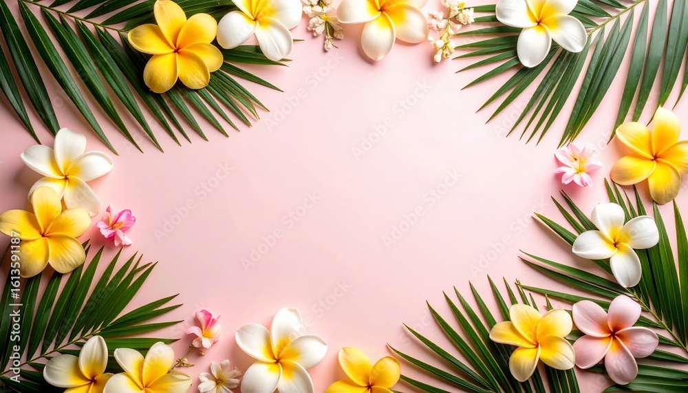 Fototapeta premium Tropical Floral Frame: Pink Paradise Background