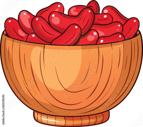 Red beans in wooden bowl vector illustration food