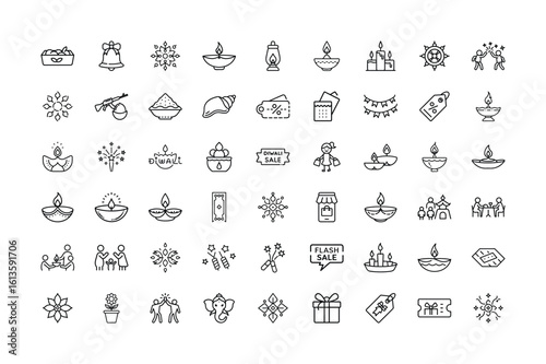 Diwali vector art of collection of diwali icons and symbols for festive celebrations