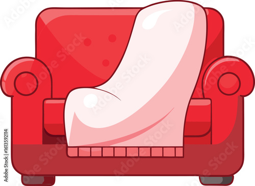 Red armchair with blanket soft cozy