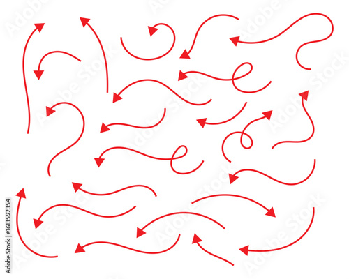 Hand drawn curved doodle chalk arrows collection, vector eps10 illustration