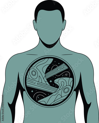 Cosmic Body A Silhouette with a Universe Inside Symbolizing Inner Space and Mystery
