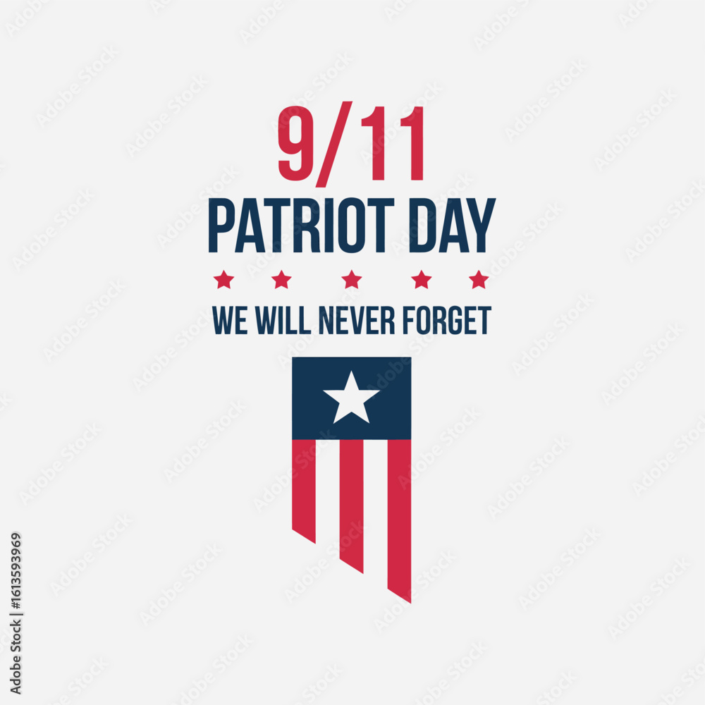 Fototapeta premium September 11 patriot day banner design with usa flag vector and memorial typography layout