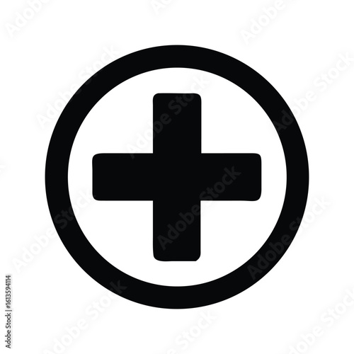 Minimalist Black Medical Cross in Circle Icon for Health and Support