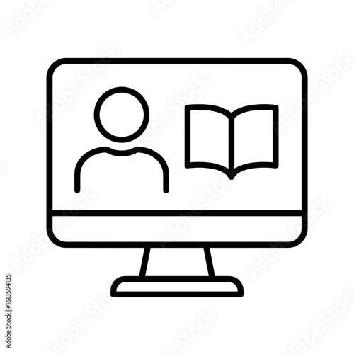 Online learning icon symbolizing virtual education – outline