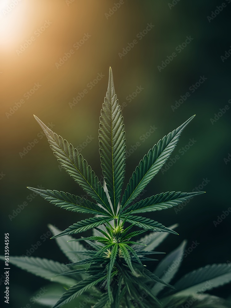 Discover the vibrant green cannabis plant in its natural environment bathed in the warm glow of the sun showcasing intricate details and delicate textures on its leaves Discover the vibrant green cannabis plant in its natural environment bathed in the warm glow of the sun showcasing intricate details and delicate textures on its leaves