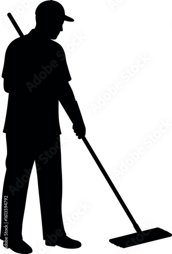 Janitor silhouette mopping floor