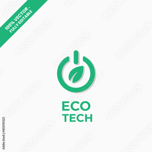 Green Power Button Leaf Logo for Clean Tech Brands