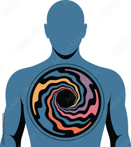 Human Silhouette with Vortex Inside Body A Symbol of Inner Turmoil and Transformation