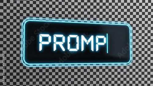 Futuristic Neon Blue Glowing Digital Display Screen with Letter P and Vertical Line on Checkerboard, digital display, neon blue, glowing, futuristic, technology, interface, screen, letter p, vertical 