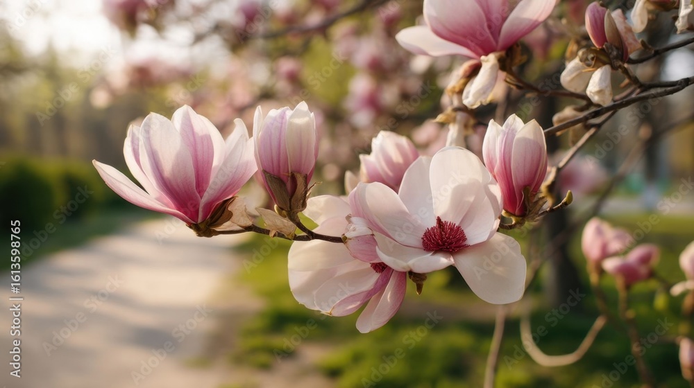 Obraz premium Blooming magnolia flowers in spring.