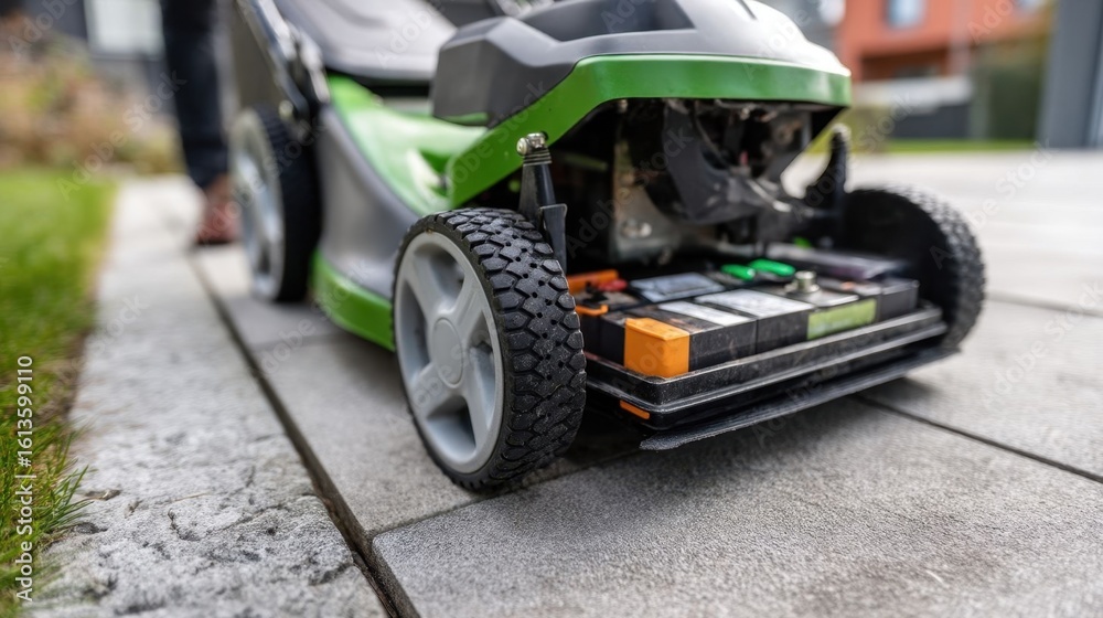 Fototapeta premium Close-up of electric mower battery.