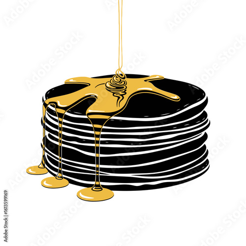 A stack of pancakes with honey isolated on white background looks delicious