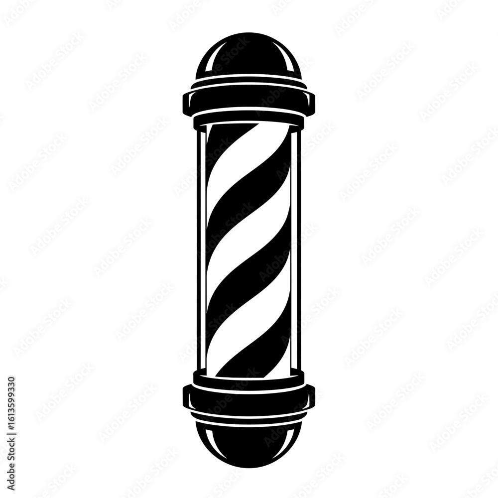 A classic barber pole with black and white stripes isolated on white background A classic barber pole with black and white stripes isolated on white background
