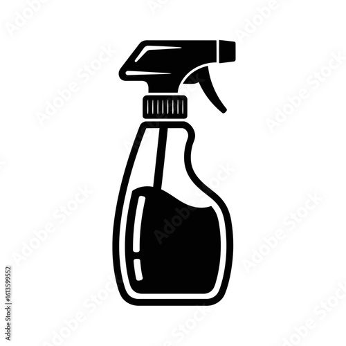 Black spray bottle isolated on white background for cleaning purposes