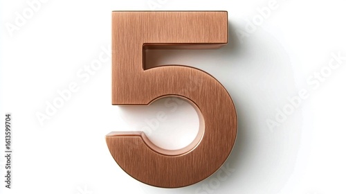 Stylish number 5 in brushed copper.