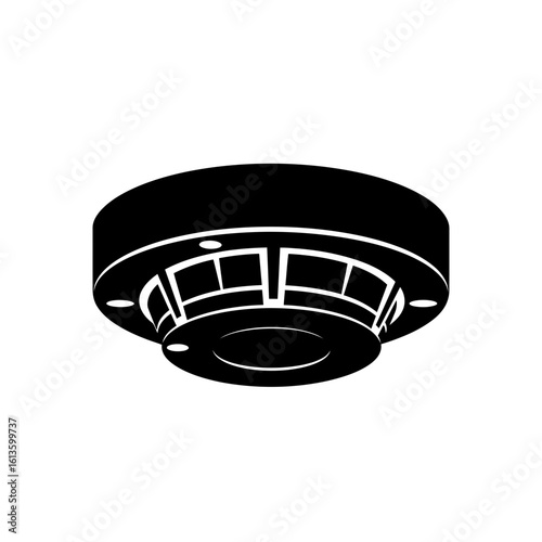 A black smoke detector isolated on white background for fire safety