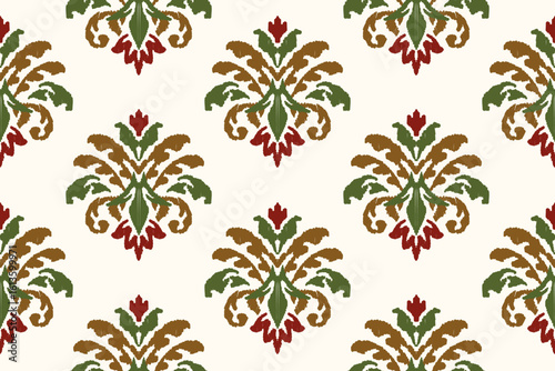 Ikat floral paisley embroidery on white background.Ikat ethnic oriental pattern traditional.Aztec style abstract vector illustration.design for texture,fabric,clothing,wrapping,decoration,sarong,scarf