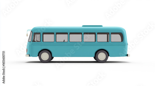 modern light blue big tour bus isolated on white background. 3D animation style. 3d illustration.