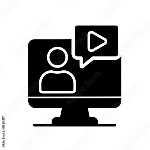 Webinar icon representing live online lectures and video – filled