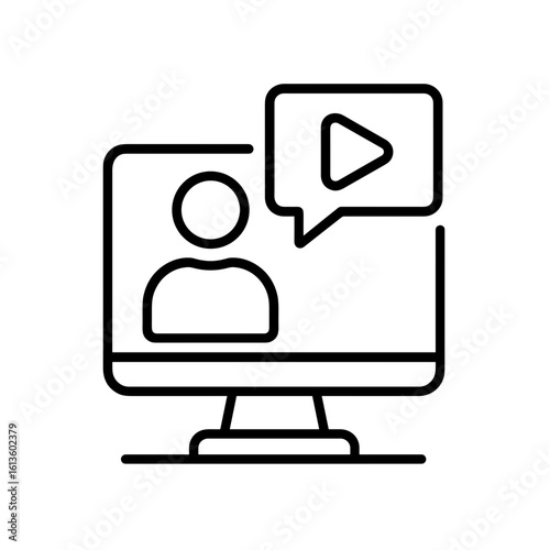 Webinar icon representing live online lectures and video – outline
