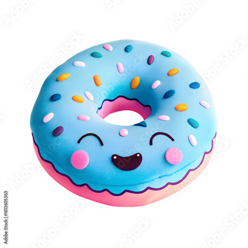 Playful Round Donut Plush with Smile and Multicolored Sprinkles