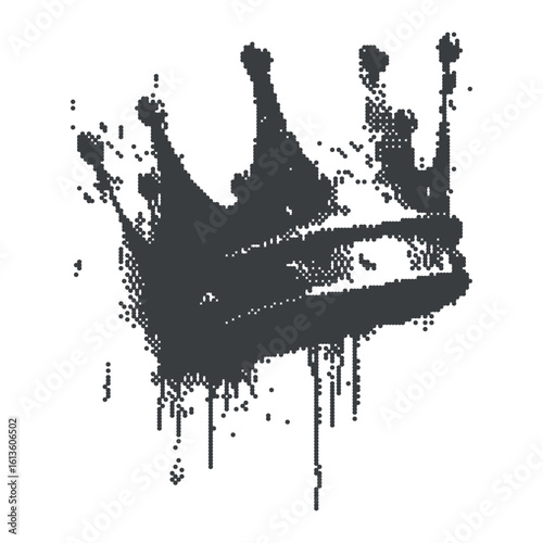 Urban crown icon in dripping graffiti style. Street royalty graphic with halftone photocopy texture. Hip hop sticker for underground poster design, typographic overlays, collages, scrapbooking.