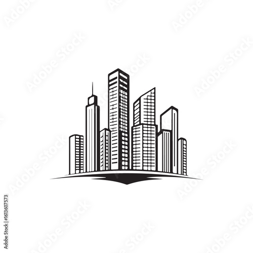 modern city skyline with skyscrapers silhouette, modern city skyline with skyscrapers vector illustration, A stylized black silhouette of city skylines featuring modern skyscrapers