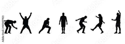 WebVector art of a set of silhouette figures isolated on white background shows different poses and actions