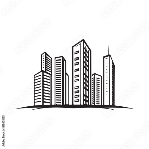 modern city skyline with skyscrapers silhouette, modern city skyline with skyscrapers vector illustration, A stylized black silhouette of city skylines featuring modern skyscrapers