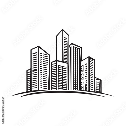 modern city skyline with skyscrapers silhouette, modern city skyline with skyscrapers vector illustration, A stylized black silhouette of city skylines featuring modern skyscrapers