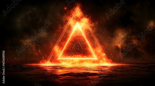 Fiery Triangle Portal Abstract Inferno Background Burning Neon Triangle Digital Art