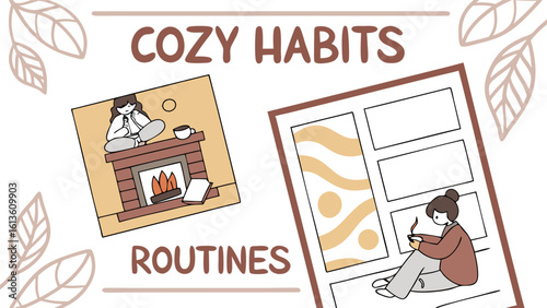 Embrace cozy habits and daily routines with warm illustrations of comfort and self care