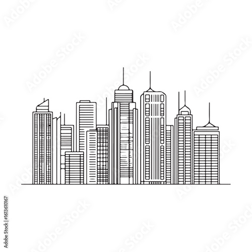 modern city skyline with skyscrapers silhouette, modern city skyline with skyscrapers vector illustration, A stylized black silhouette of city skylines featuring modern skyscrapers