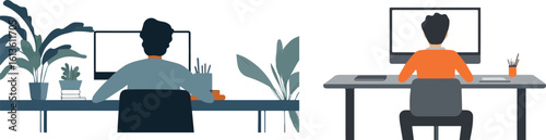 People working at computers in office vector illustration isolated on white background concept for print web design banner poster sticker card and textile