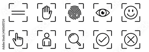 WebVector art of a set of biometric icons representing identity scanning and recognition, isolated on white background