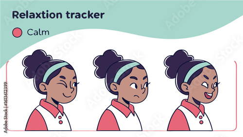 A young girl s emotional journey visualized through three distinct facial expressions illustrating a relaxation tracker for emotional well being and mood monitoring