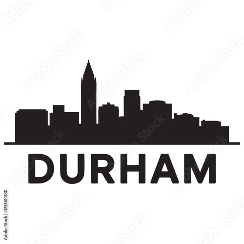 Durham skyline horizontal banner. Durham City, North Carolina. Vector template for your design. Vector black silhouette. with white background