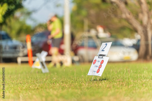 Instruction sign in a dog obedience competition at the Royal Darwin Show 2025. Northern Territory, Australia.