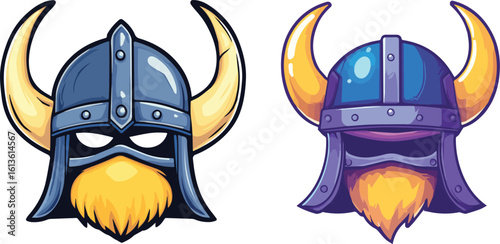 Viking Warrior Mascot Logo with Horned Helmet and Beard Vector Illustration Set for Gaming or Sports Team Branding