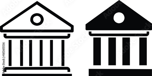 bank buliding icon set govermment building outlin and flat style building with columns historic building line symbol stock vector