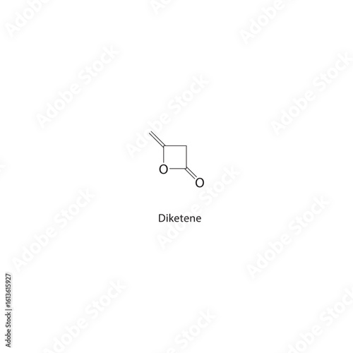 Diketene skeletal structure. Ketene compound schematic illustration. Simple diagram, chemical formula.