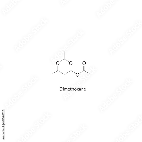 Dimethoxane skeletal structure. Ether compound schematic illustration. Simple diagram, chemical formula.