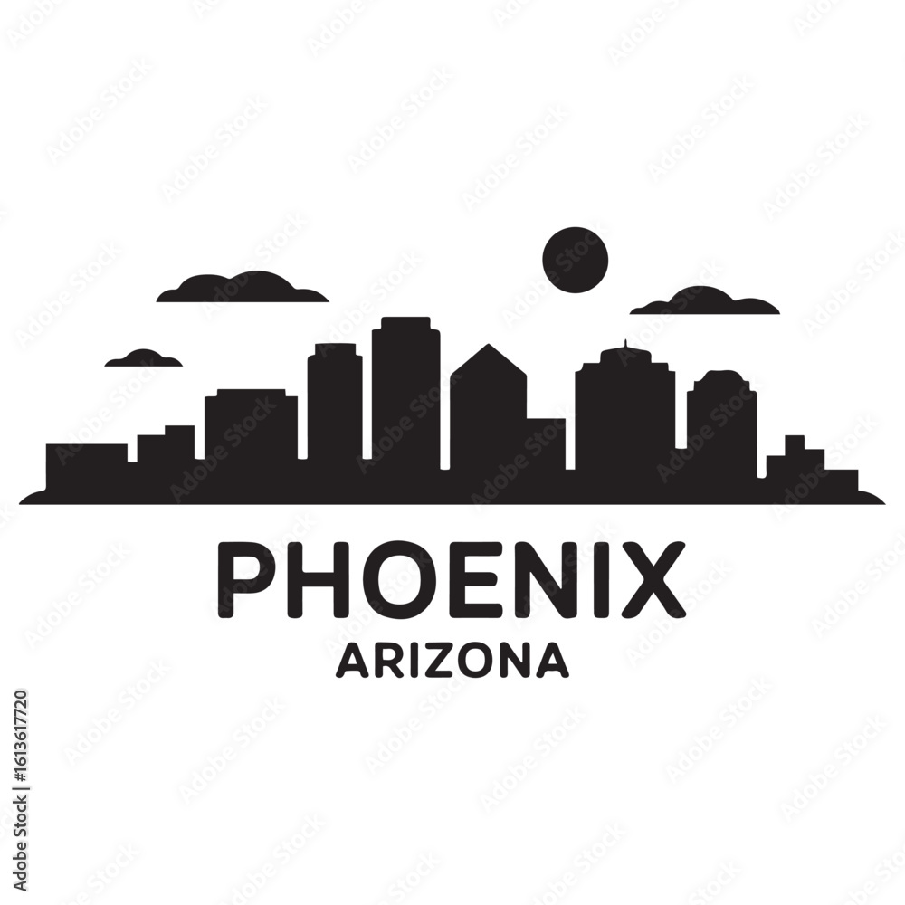 Fototapeta premium Phoenix skyline horizontal banner. Phoenix, Arizona. Vector template for your design. Vector black silhouette. with white background
