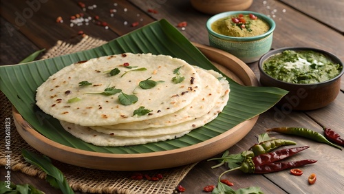 Traditional Akki Thalipettu on Areca Leaf Plate – Authentic South Indian Breakfast on Wooden Background